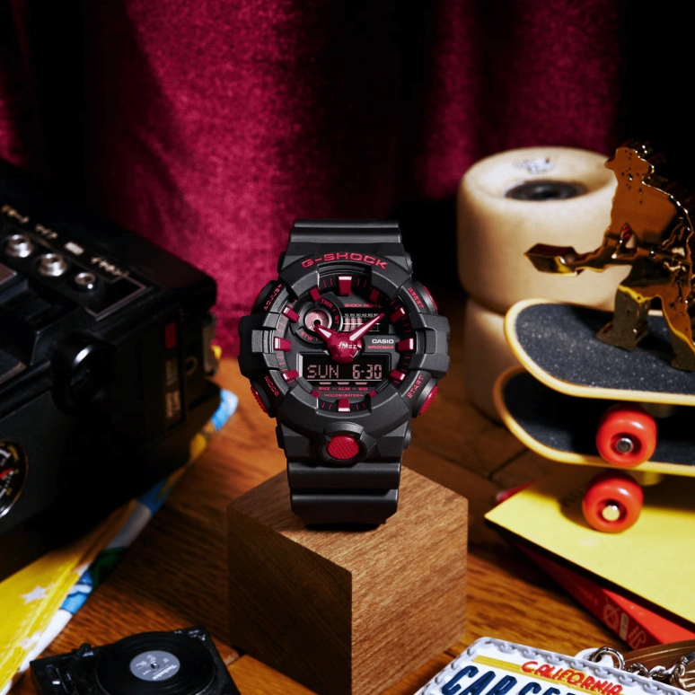 Casio,G-SHOCK 53.40mm,53.40mm,Resin,Black,Red,Quartz,Countdown,Chronograph,Month,Date,Hardlex,Round,GA700BNR,GA700BNR-1A