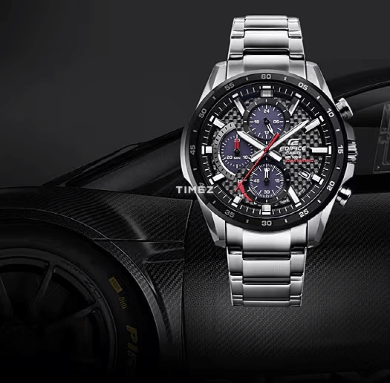 Casio,EDIFICE 47.60mm,47.60mm,Stainless Steel,Black,Quartz,Chronograph,Day,Power Reserve Indicator,Solar Charging,Hardlex,Round,EQS900DB,EQS900DB-1AV
