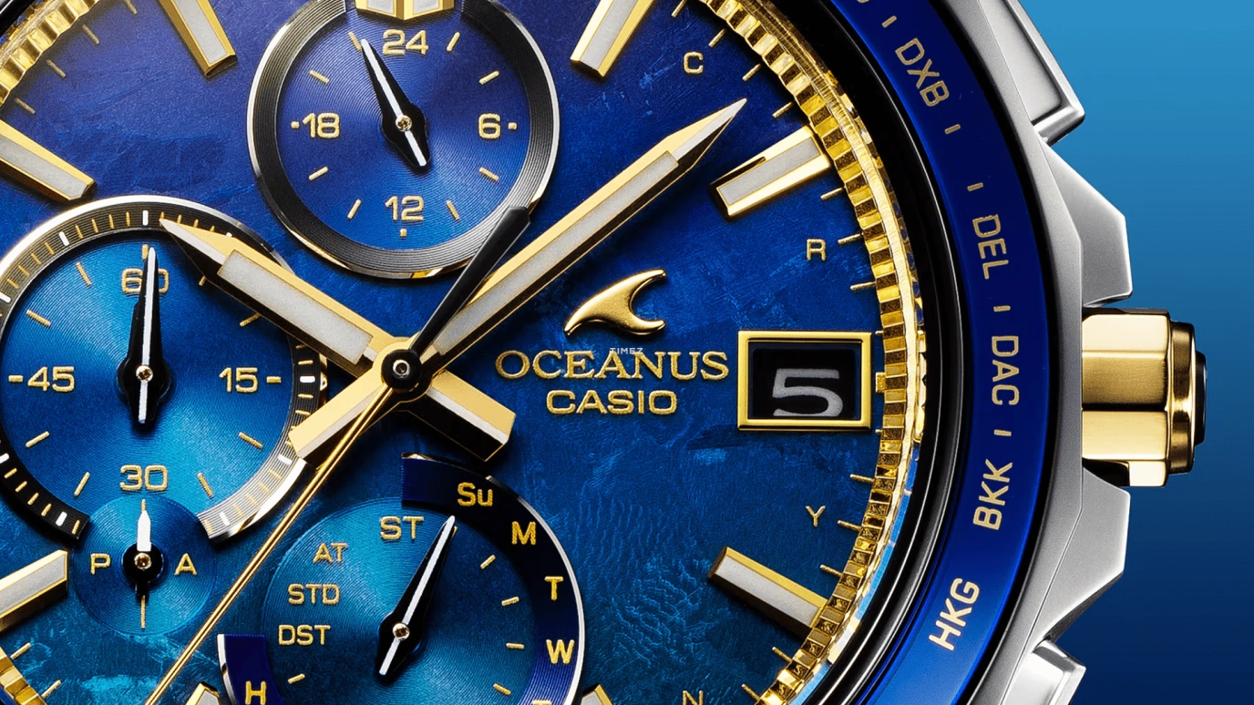 Casio,OCEANUS 47.50x42.80mm,47.50x42.80mm,Titanium,Blue,Quartz,Chronograph,Date,Day,World Time,Sapphire,Crystal Glass,Round,OCW,OCW-S7000SS-2A