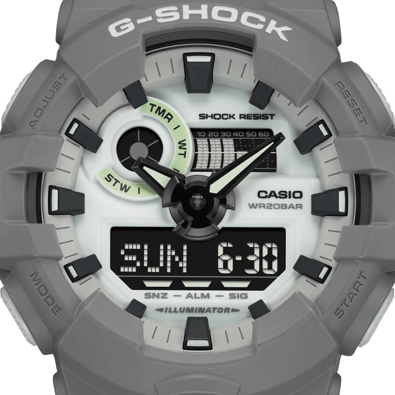 Casio,G-SHOCK 53.40mm,53.40mm,Resin,White,Quartz,Countdown,Chronograph,Month,Date,Hardlex,Round,GA700HD,GA700HD-8A