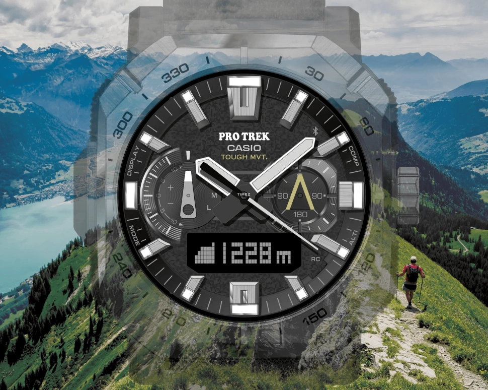 Casio,PROTREK 50.80x45.80mm,50.80x45.80mm,Resin,Stainless Steel,Bio-sourced,Black,Quartz,Countdown,Chronograph,Month,Date,Sapphire,Crystal Glass,Square,PRWB1000,PRWB1000-1