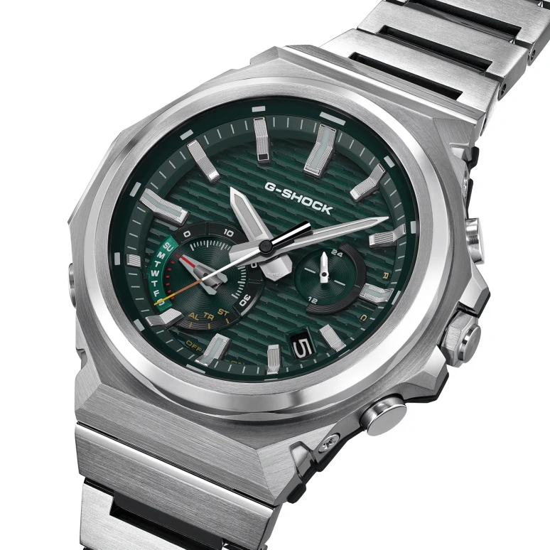 Casio,G-STEEL 46.90x44.20mm,46.90x44.20mm,Stainless Steel,Bio-sourced,Carbon,Green,Quartz,Countdown,Chronograph,Date,Day,Hardlex,Octagon,GSTB1000D,GSTB1000D-3A