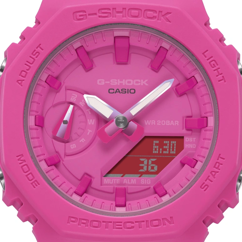 Casio,G-SHOCK 46.20x42.90mm,46.20x42.90mm,Carbon,Resin,Pink Red,Quartz,Countdown,Chronograph,Month,Date,Hardlex,Octagon,GMAS2100P,GMAS2100P-4A