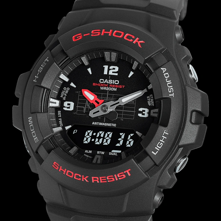 Casio,G-100 47.80mm,47.80mm,Resin,Black,Quartz,Chronograph,Month,Date,Day,Hardlex,Round,G100,G100-1BV