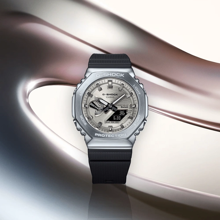 Casio,G-STEEL 49.30x44.40mm,49.30x44.40mm,Bio-sourced,Resin,Stainless Steel,Silver,Quartz,Countdown,Chronograph,Month,Date,Hardlex,Octagon,GBM2100A,GBM2100A-8B