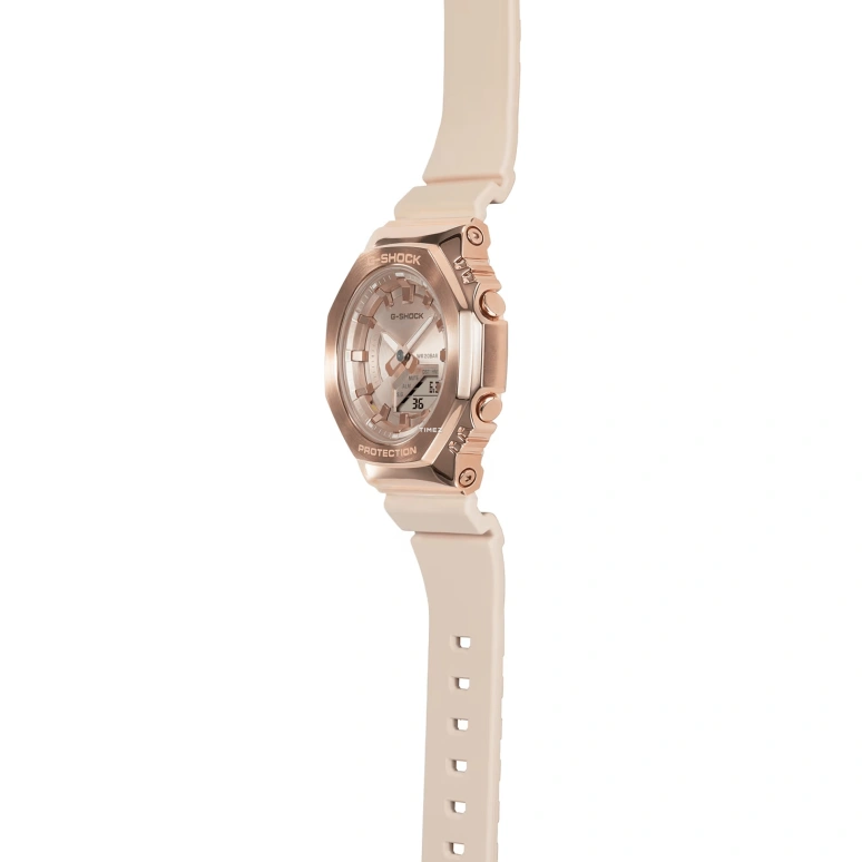 Casio,G-SHOCK 40.40mm,40.40mm,Resin,Pink Gold,Quartz,Countdown,Chronograph,Month,Date,Hardlex,Octagon,GMS2100PG,GMS2100PG-4A