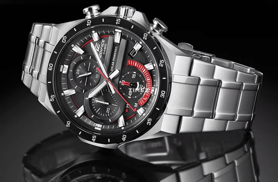 Casio,EDIFICE 47.60mm,47.60mm,Stainless Steel,Black,Quartz,Chronograph,Day,Power Reserve Indicator,Solar Charging,Hardlex,Round,EQS920DB,EQS920DB-1A