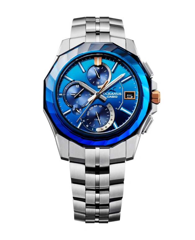 Casio,OCEANUS 47.10x42.50mm,47.10x42.50mm,Titanium,Blue,Quartz,Date,Day,Power Reserve Indicator,World Time,Sapphire,Crystal Glass,Round,OCWS6000SW2A
