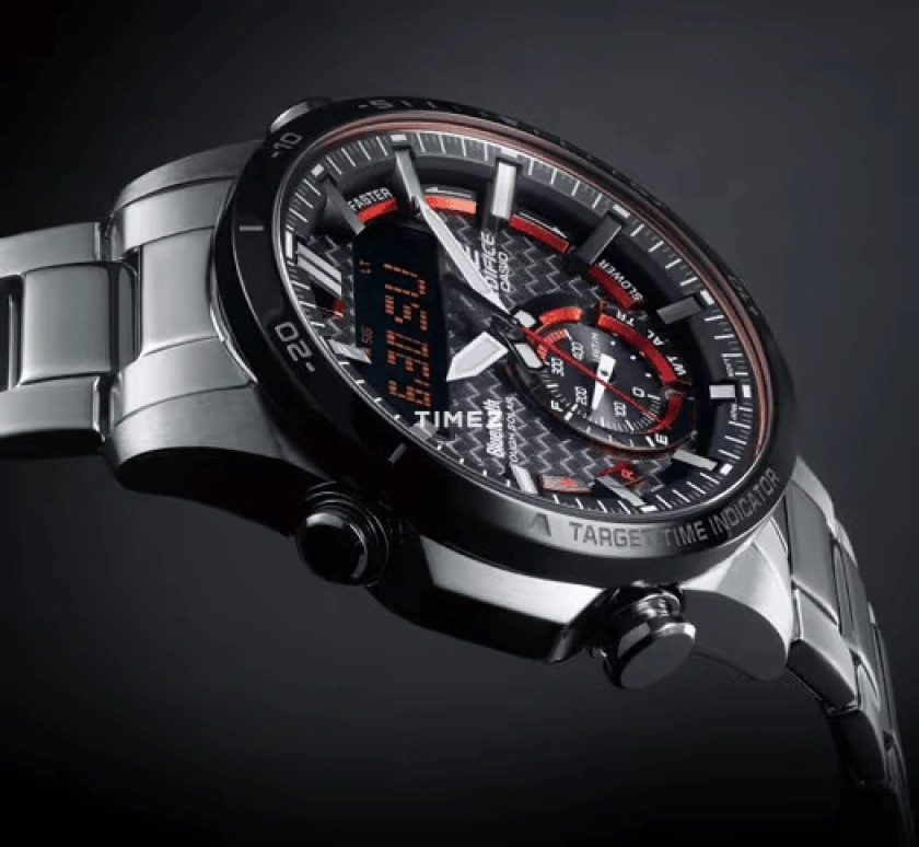 Casio,EDIFICE 49.20mm,49.20mm,Stainless Steel,Black,Quartz,Countdown,Chronograph,Month,Date,Round,Silver,ECB800DB,ECB800DB-1A