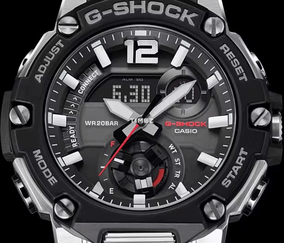 Casio,G-STEEL 50.30mm,50.30mm,Stainless Steel,Black,Quartz,Countdown,Chronograph,Month,Date,Hardlex,Round,GSTB300,GSTB300-1A