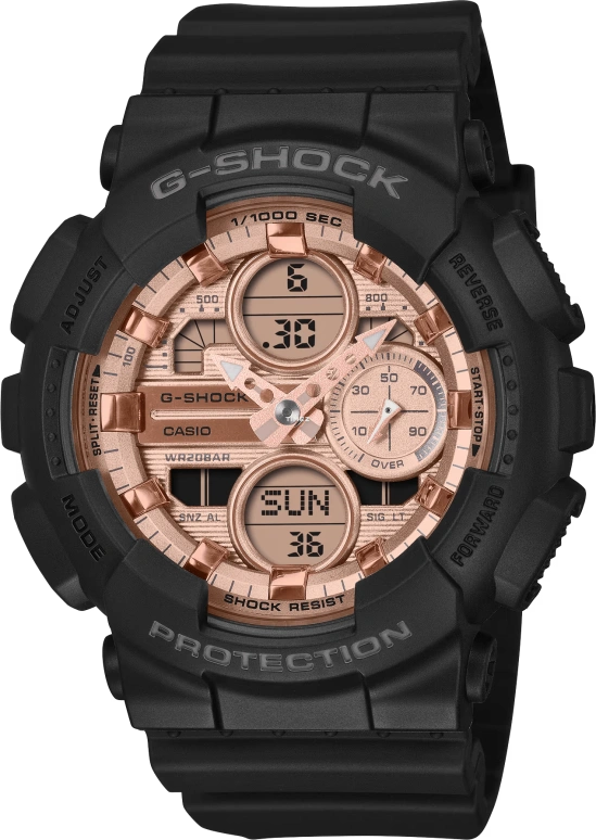 Casio,G-SHOCK 49x45.90mm,49x45.90mm,Bio-sourced,Resin,Rose Gold,Pink Gold,Quartz,Countdown,Chronograph,Month,Date,Hardlex,Round,GMAS140PG,GMAS140PG-1A