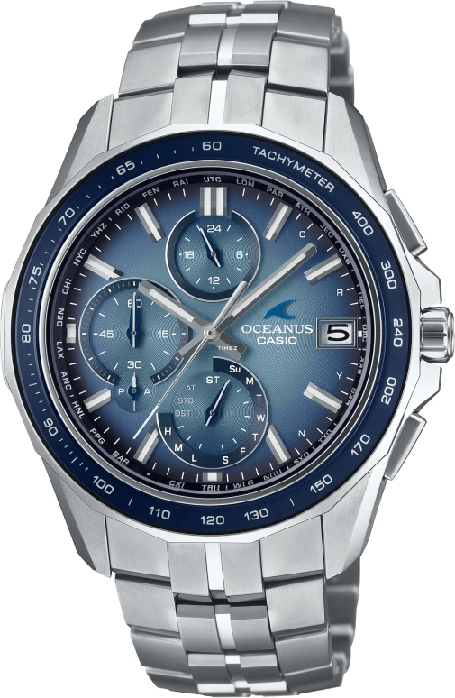 Casio,OCEANUS 47.50x42.80mm,47.50x42.80mm,Titanium,Sapphire,glass,Blue,Quartz,Chronograph,Date,Day,World Time,Sapphire,Crystal Glass,Round,OCWS7000RA2A
