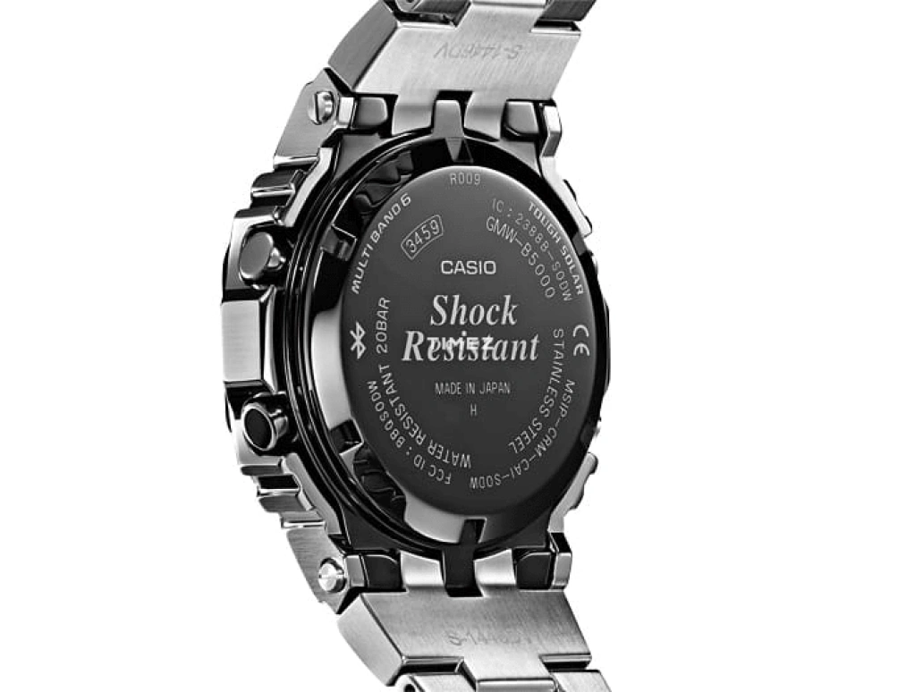 Casio,G-SHOCK 49.30x43.20mm,49.30x43.20mm,Stainless Steel,Black,Quartz,Countdown,Chronograph,Perpetual Calendar,Month,Square,Silver,GMW,GMW-B5000D-1