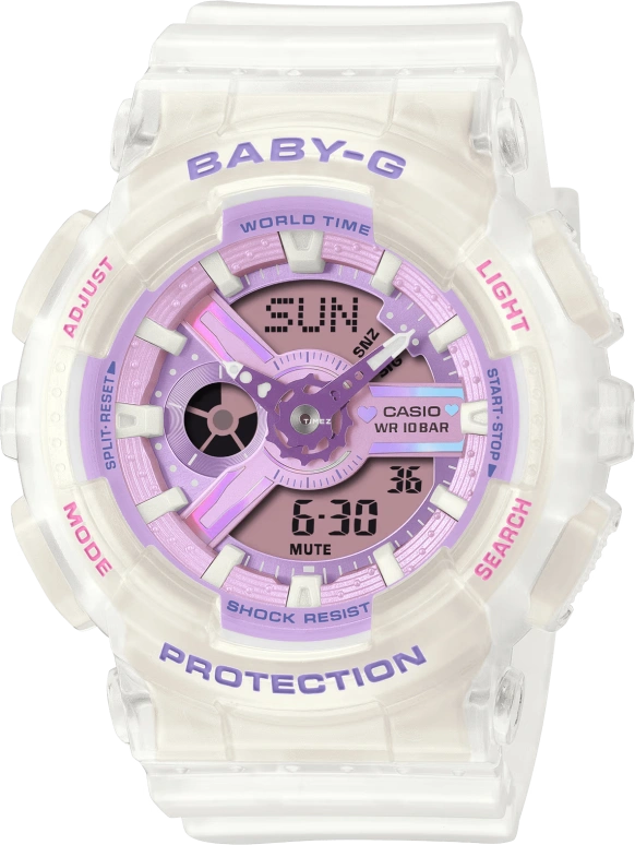 Casio,BA-110 46.30x43.40mm,46.30x43.40mm,Resin,Purple,Quartz,Countdown,Chronograph,Month,Date,Hardlex,Round,BA110PS,BA110PS-7A