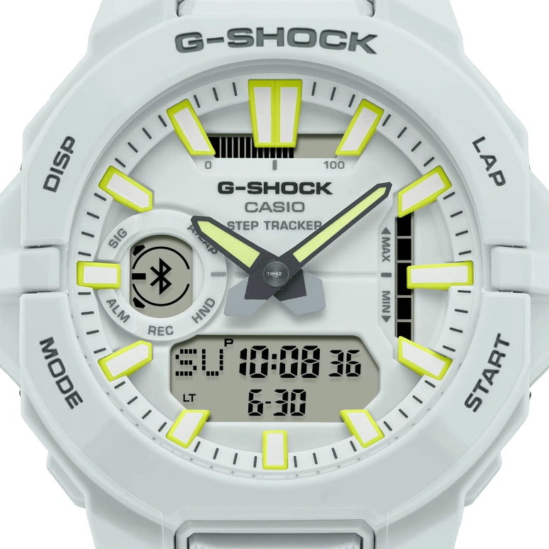 卡西欧,G-SHOCK 48.50x43.90毫米,48.50x43.90毫米,生物基,硅树脂,碳纤维,白色,石英,倒计时,计时,月历,星期历,矿物水晶,圆形,GBA950,GBA950-7A