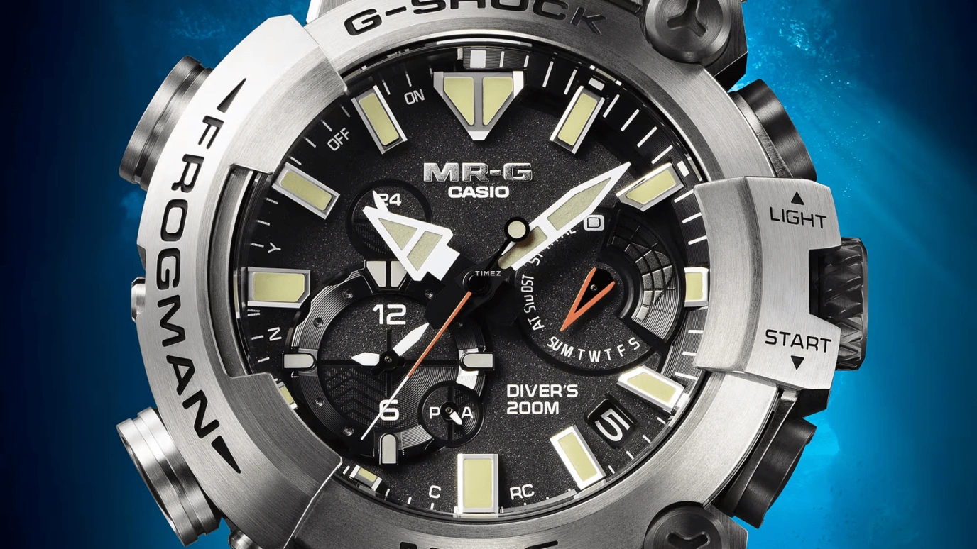 Casio,MR-G 56x49.70mm,56x49.70mm,Titanium,Black,Quartz,Countdown,Chronograph,Date,Day,Sapphire,Crystal Glass,Round,MRGBF1000RG3