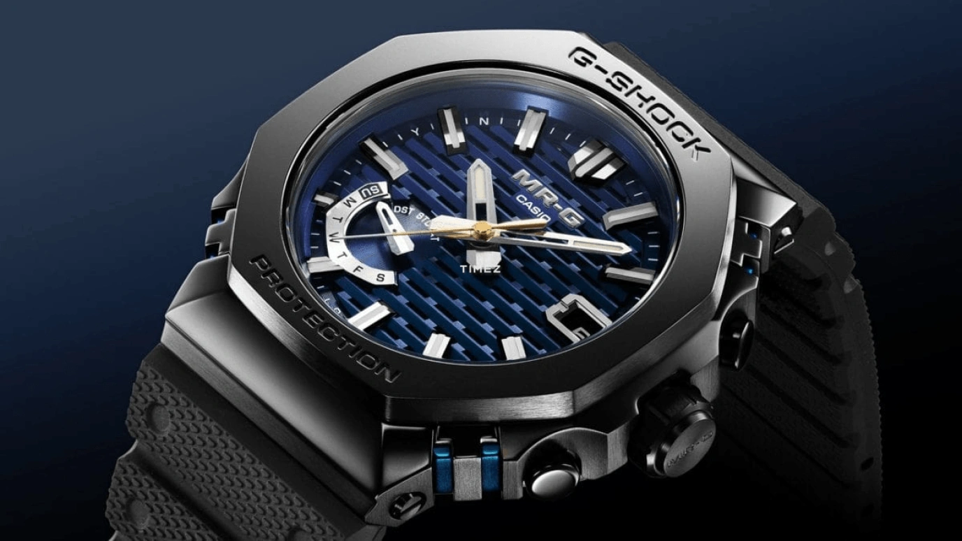 Casio,MR-G 49.50x44.40mm,49.50x44.40mm,Titanium,Cobalt Alloy,Blue,Black,Quartz,Date,Day,Retrograde,MRGB2100R,MRGB2100R-2A