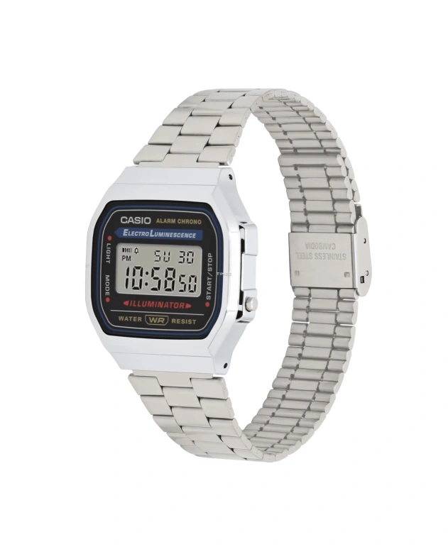 Casio,VINTAGE 38.60x36.30mm,38.60x36.30mm,Resin,Black,Quartz,Chronograph,Day,Hour Strike,Alarm,Plexi,Cushion,A168W,A168W-1