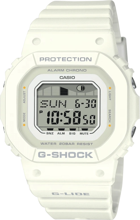 Casio,G-LIDE 45.70x40.50mm,45.70x40.50mm,Bio-sourced,Resin,White,Quartz,Countdown,Chronograph,Month,Date,Hardlex,Square,GLXS5600,GLXS5600-7B