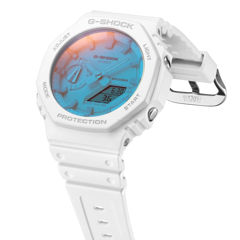 Casio,G-SHOCK 45.40mm,45.40mm,Carbon,Bio-sourced,Resin,White,Blue,Pink,Quartz,Countdown,Chronograph,Month,Date,Hardlex,Octagon,GA2100TL,GA2100TL-7A