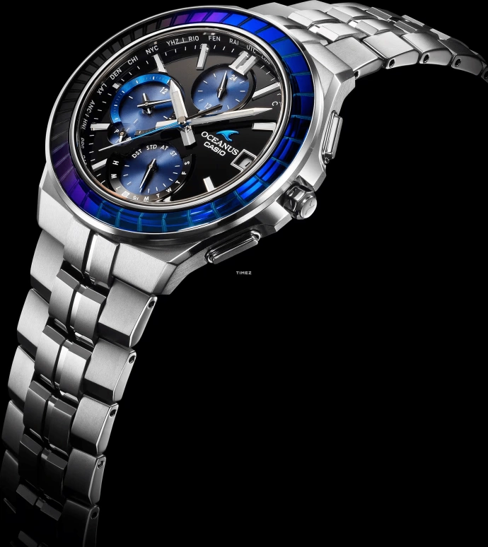Casio,OCEANUS 48.80x42.30mm,48.80x42.30mm,Titanium,Black,Quartz,Chronograph,Date,Day,World Time,Sapphire,Crystal Glass,Silver,OCWS5000EK1A