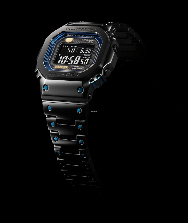 Casio,MR-G 49.40x43.20mm,49.40x43.20mm,Titanium,Cobalt Alloy,Black,Blue,Quartz,Countdown,Chronograph,Month,Date,Sapphire,Crystal Glass,Square,MRGB5000BA,MRGB5000BA-1