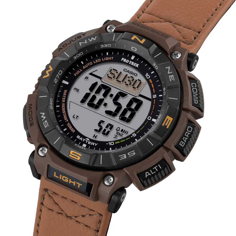 Casio,PROTREK 54.70x51.70mm,54.70x51.70mm,Resin,Bio-sourced,Black,Grey,Quartz,Countdown,Chronograph,Month,Date,Hardlex,Round,PRG340L,PRG340L-5