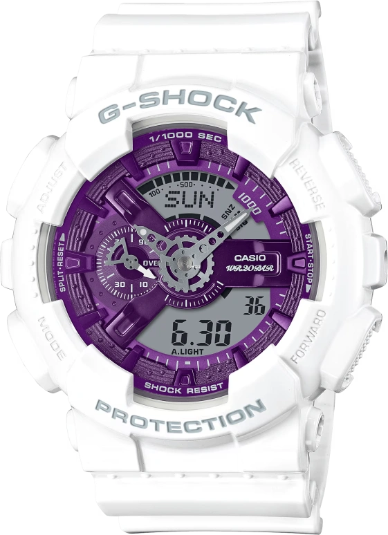 Casio,G-SHOCK 55x51.20mm,55x51.20mm,Resin,Purple,Grey,Quartz,Countdown,Chronograph,Month,Date,Hardlex,Round,GA110WS,GA110WS-7A
