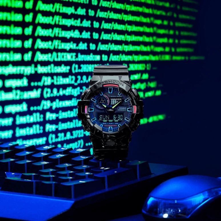 Casio,G-SHOCK 53.40mm,53.40mm,Resin,Black,Quartz,Countdown,Chronograph,Month,Date,Hardlex,Round,GA700RGB,GA700RGB-1A