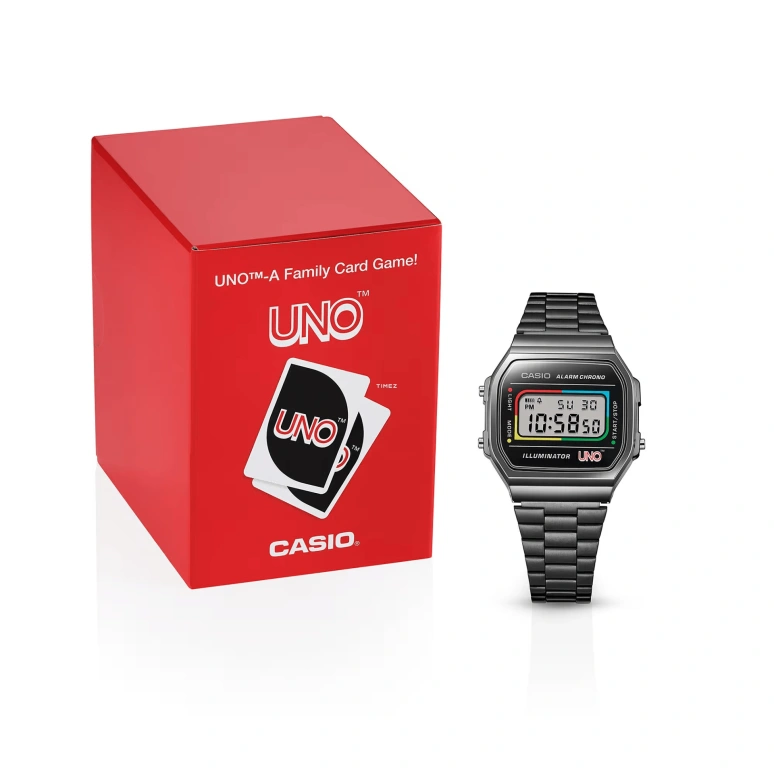 Casio,VINTAGE 38.60x36.30mm,38.60x36.30mm,Resin,Black,Quartz,Chronograph,Date,Day,Hour Strike,Plexi,Glass,Square,A168WEUC,A168WEUC-1A