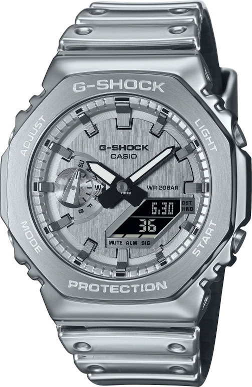 Casio,G-STEEL 44.40mm,44.40mm,Stainless Steel,Silver,Quartz,Countdown,Chronograph,Month,Date,Hardlex,Octagon,GM2100YM,GM2100YM-8A