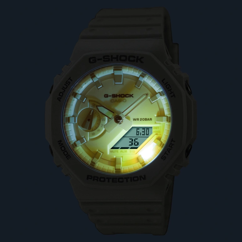 Casio,G-SHOCK 45.40mm,45.40mm,Carbon,Bio-sourced,Resin,White,Blue,Pink,Quartz,Countdown,Chronograph,Month,Date,Hardlex,Octagon,GA2100TL,GA2100TL-7A