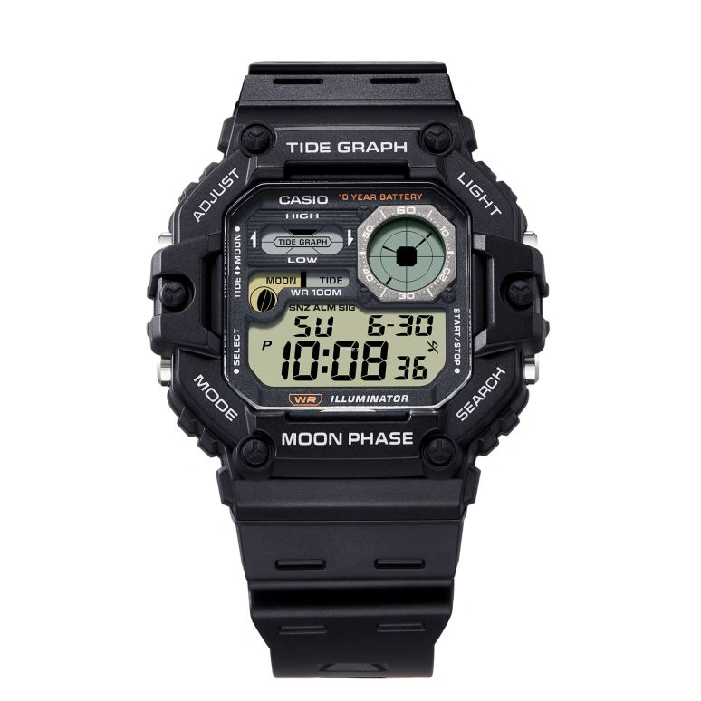 Casio,Standard 52.50x48.60mm,52.50x48.60mm,Resin,Black,Grey,Quartz,Countdown,Chronograph,Moonphase,Month,Plexi,Glass,Octagon,WS1700H,WS1700H-1AV