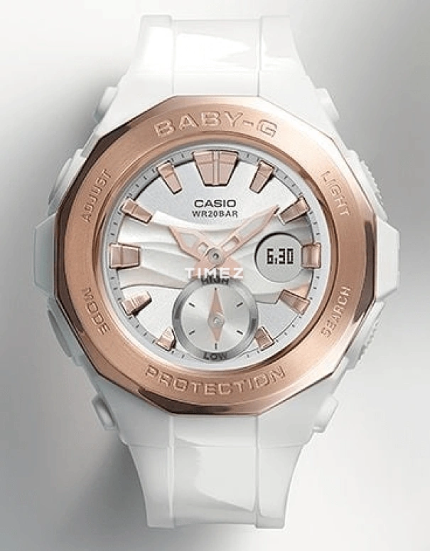 Casio,BABY-G ,Plastic,White,Quartz,White,Rose Gold,BGA,BGA-220G-7
