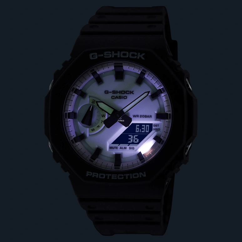Casio,G-SHOCK 48.50x45.40mm,48.50x45.40mm,Carbon,Bio-sourced,Resin,White,Quartz,Countdown,Chronograph,Month,Date,Hardlex,Octagon,GA2100HD,GA2100HD-8A