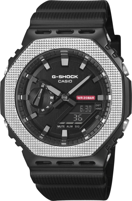 Casio,G-STEEL 49.30x44.40mm,49.30x44.40mm,Resin,Stainless Steel,Black,Quartz,Countdown,Chronograph,Month,Date,Hardlex,Octagon,GM2100BM,GM2100BM-1A