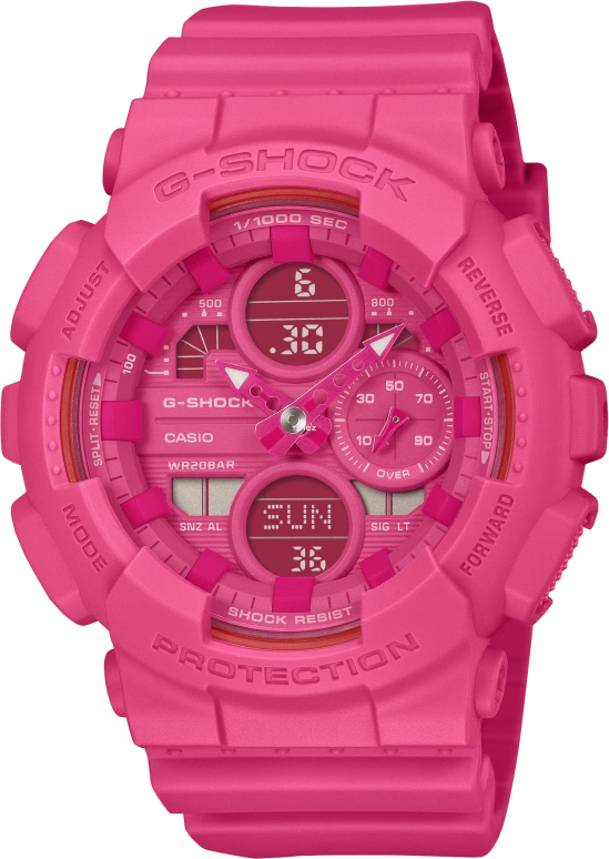 Casio,G-SHOCK 49x45.90mm,49x45.90mm,Bio-sourced,Resin,Pink Red,Quartz,Countdown,Chronograph,Month,Date,Hardlex,Round,GMAS145PK,GMAS145PK-4A