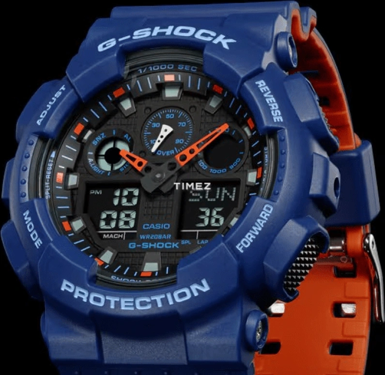 Casio,G-SHOCK 51.20mm,51.20mm,Resin,Blue,Quartz,Countdown,Chronograph,Month,Date,Hardlex,Round,GA100L,GA100L-2A