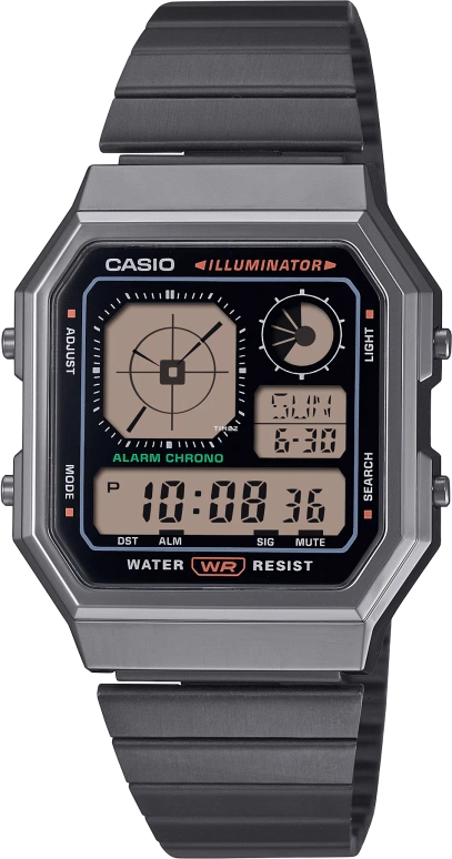 Casio,VINTAGE 40.50x33.90mm,40.50x33.90mm,Resin,Black,khaki,Quartz,Countdown,Chronograph,Month,Date,Plexi,Glass,Square,A130WEGG,A130WEGG-1A