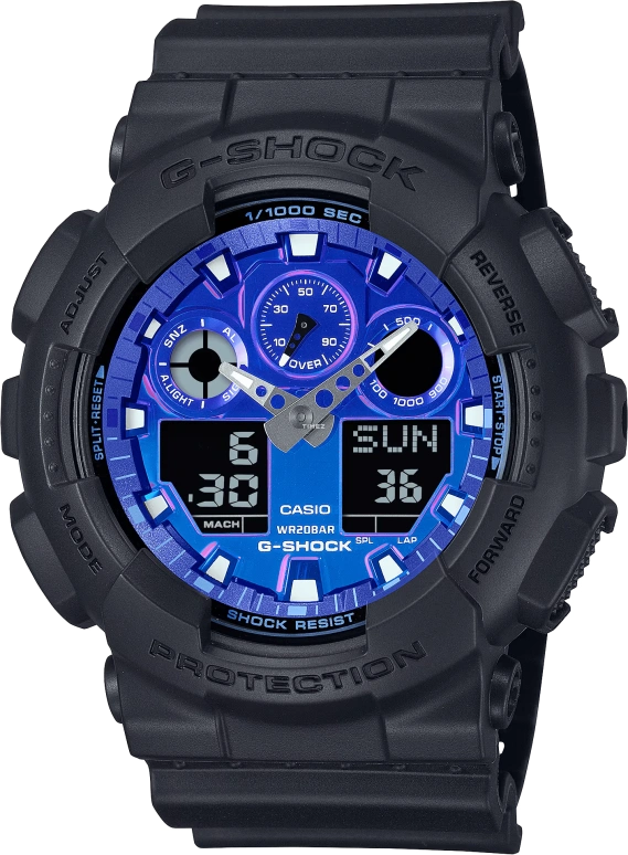 Casio,G-SHOCK 51.20mm,51.20mm,Resin,Blue,Quartz,Countdown,Chronograph,Month,Date,Hardlex,Round,GA100FL,GA100FL-1A