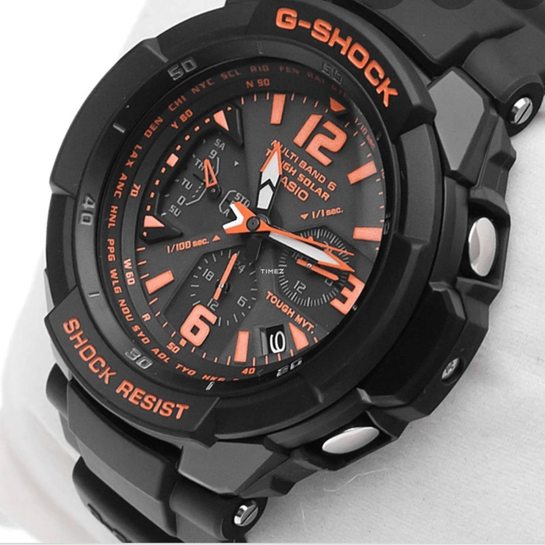 Casio,G-SHOCK 64.20x46.60mm,64.20x46.60mm,Resin,Black,Quartz,Date,Day,World Time,Alarm,Hardlex,Glass,Tonneau,GW,GW-3000B-1A