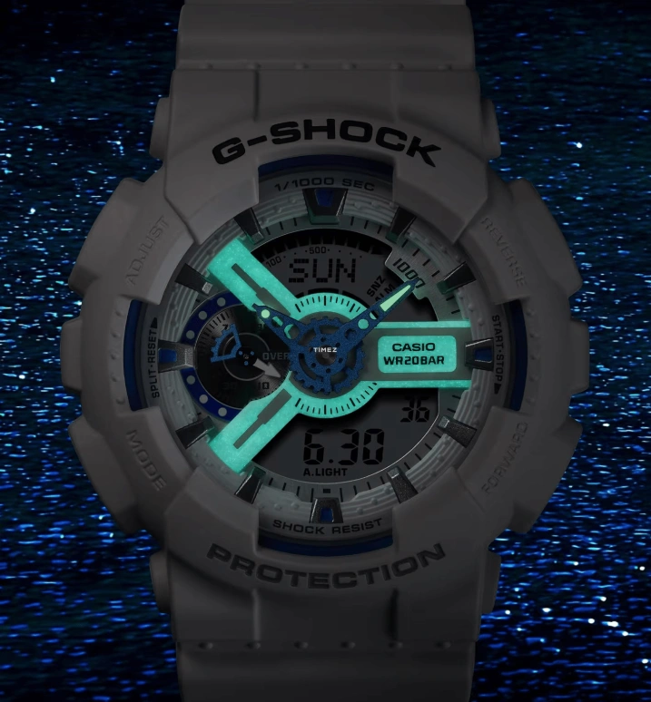 Casio,G-SHOCK 55x51.20mm,55x51.20mm,Resin,White,Quartz,Countdown,Chronograph,Month,Date,Hardlex,Round,GA110HDS,GA110HDS-7A