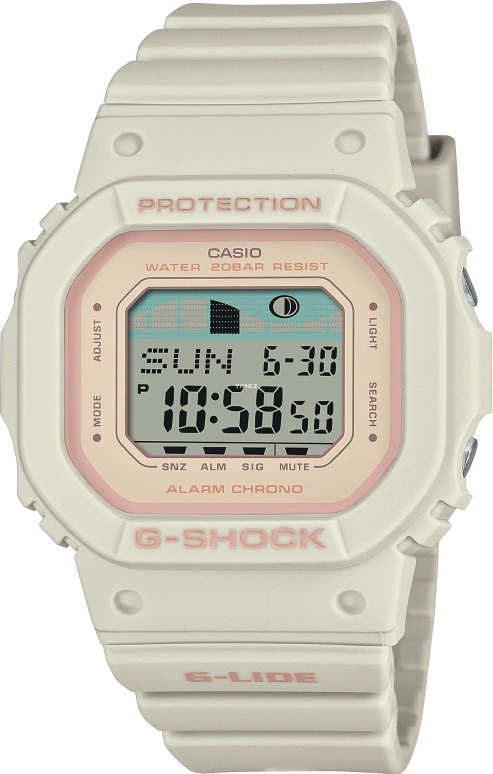 Casio,G-LIDE 45.70x40.50mm,45.70x40.50mm,Bio-sourced,Resin,White,Quartz,Countdown,Chronograph,Month,Date,Hardlex,Square,GLXS5600,GLXS5600-7