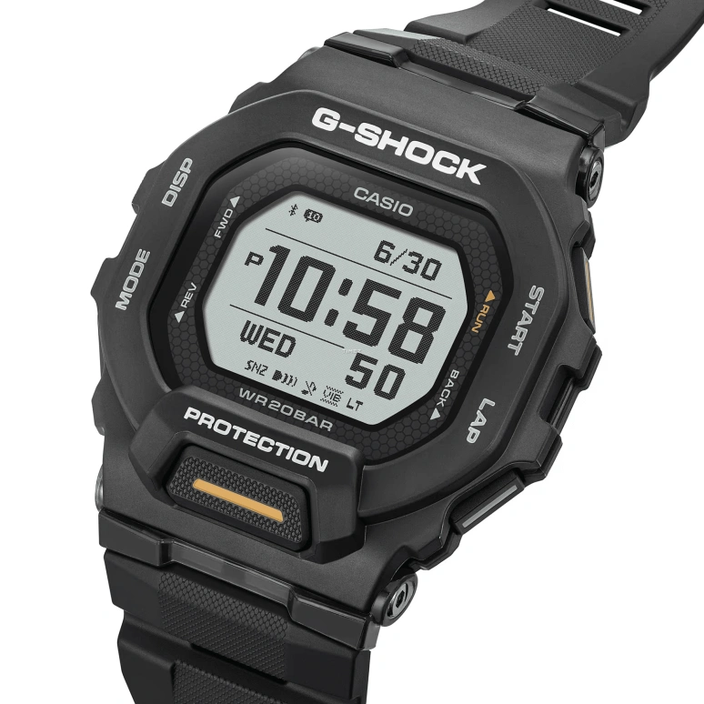 Casio,G-SHOCK 48.40x45.90mm,48.40x45.90mm,Resin,Black,Quartz,Countdown,Chronograph,Month,Date,Hardlex,Square,GBD200,GBD200-1A1