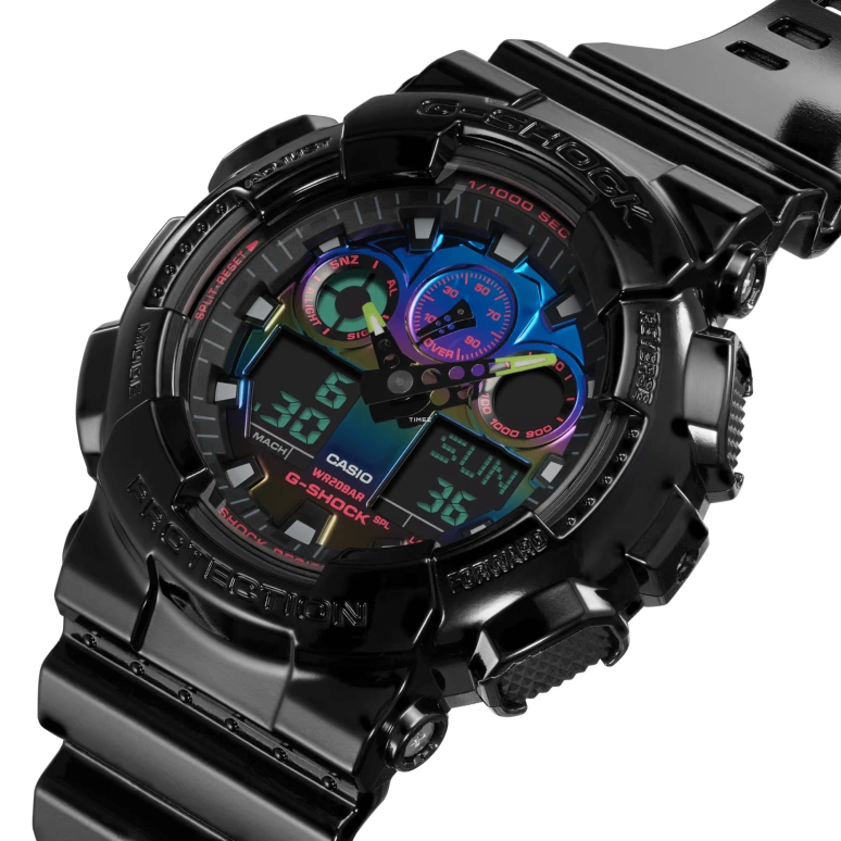Casio,G-SHOCK 55x51.20mm,55x51.20mm,Resin,Multi-Color,Quartz,Countdown,Chronograph,Month,Date,Hardlex,Round,GA100RGB,GA100RGB-1A