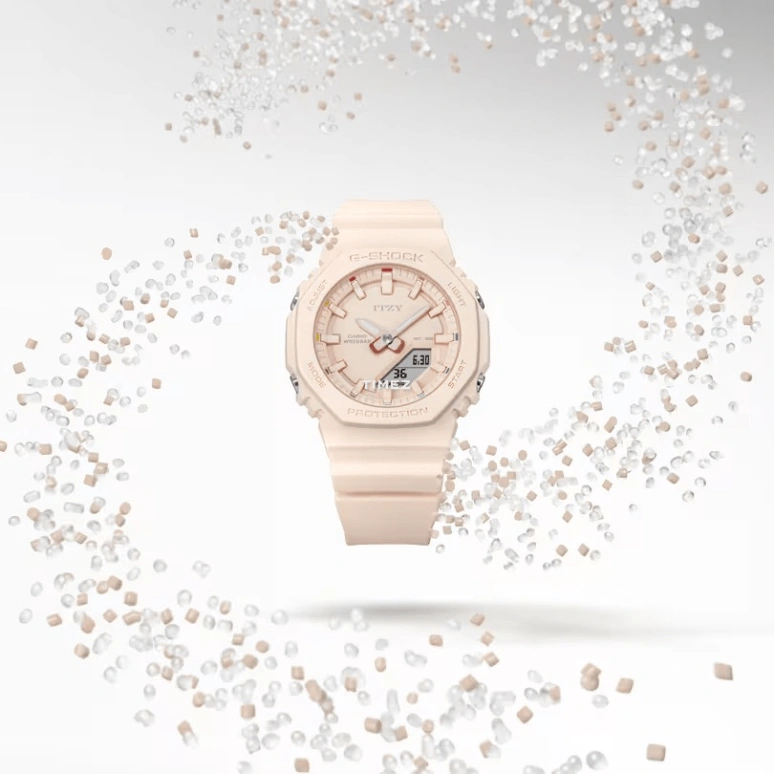 Casio,G-SHOCK 40.20mm,40.20mm,Bio-sourced,Resin,Cream,Pink,Quartz,Countdown,Chronograph,Month,Date,Hardlex,Octagon,GMAP2100IT4A