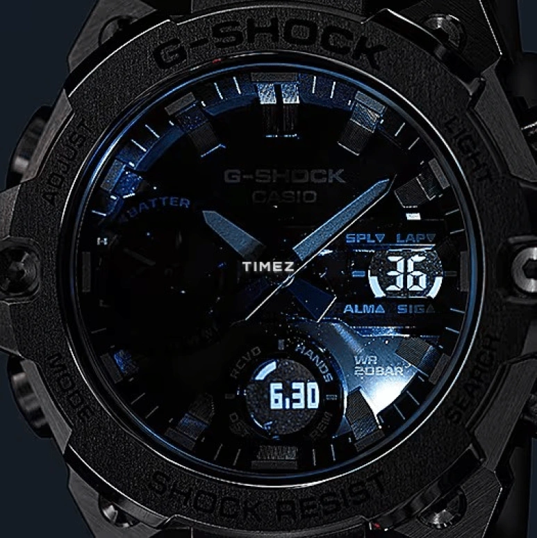 Casio,G-STEEL 49.60mm,49.60mm,Resin,Black,Quartz,Countdown,Chronograph,Month,Date,Hardlex,Round,GSTB400D,GSTB400D-1A
