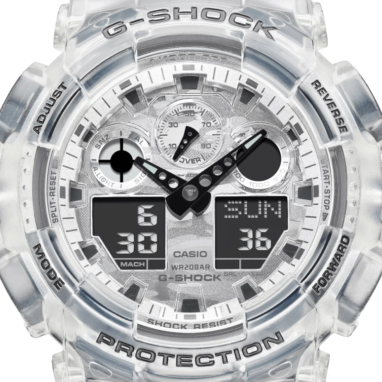 Casio,G-Shock GA-100 55x51.20mm,55x51.20mm,Resin,White,Quartz,Countdown,Chronograph,Month,Date,Hardlex,Round,GA100SKC,GA100SKC-1A