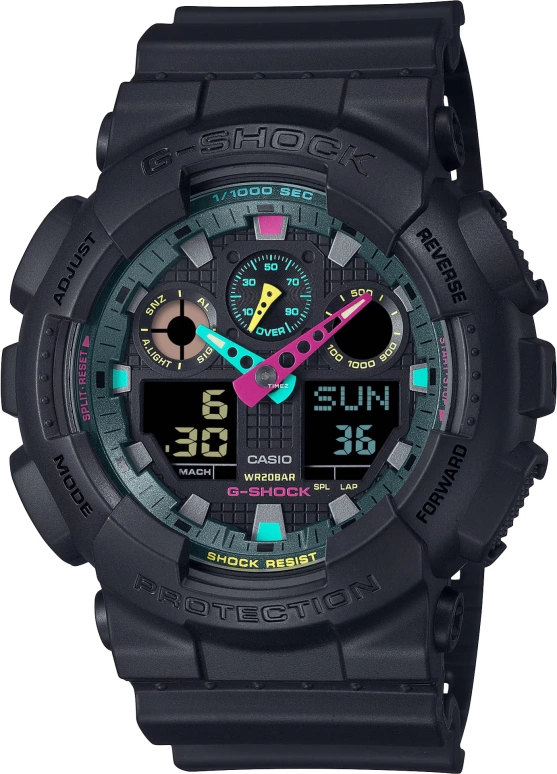 Casio,G-SHOCK 51.20mm,51.20mm,Resin,Black,Quartz,Countdown,Chronograph,Month,Date,Hardlex,Round,GA100MF,GA100MF-1A