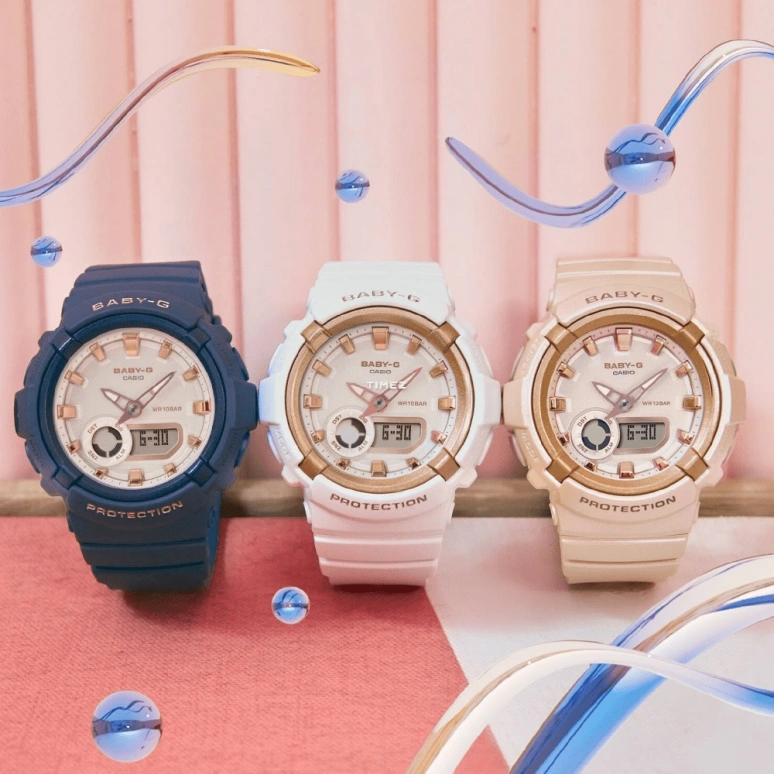 Casio,BABY-G 47.30x43.40mm,47.30x43.40mm,Resin,White,Quartz,Round,BGA,BGA-280BA-4